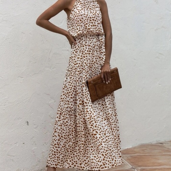 Boho polka dot belted layer ruffle halter dress - Picture 6 of 8